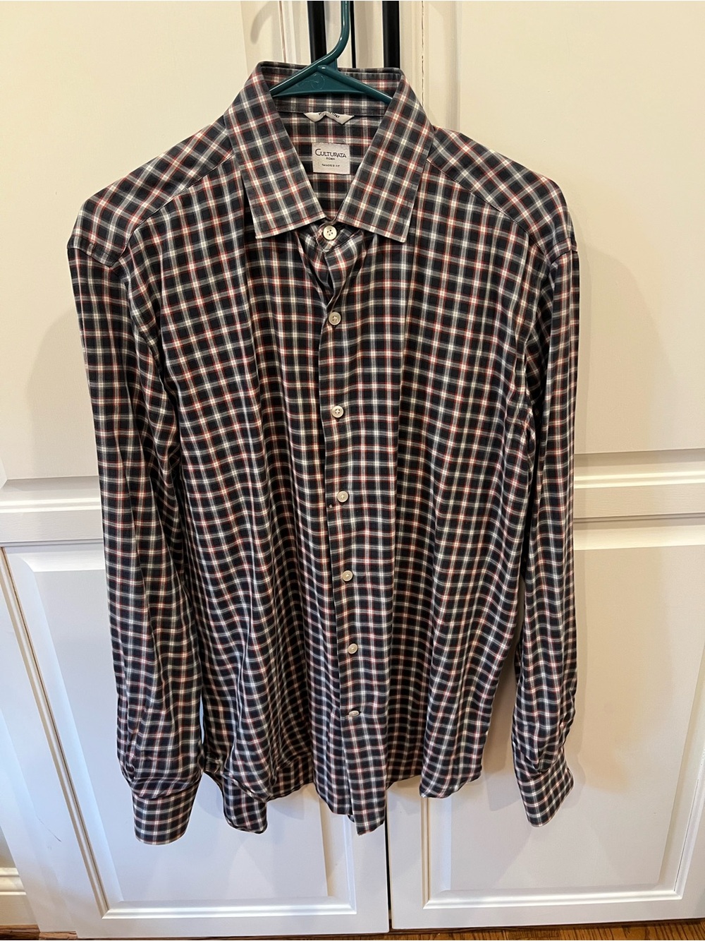 Culturata Men’s Navy and Red Plaid Button-Up Shirt